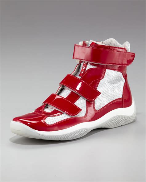 men red prada sneakers|red high top prada sneakers.